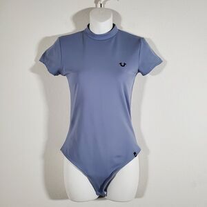 True Religion Women's Top Small Blue Bodysuit Mock Neck Horseshoe Casual 1888